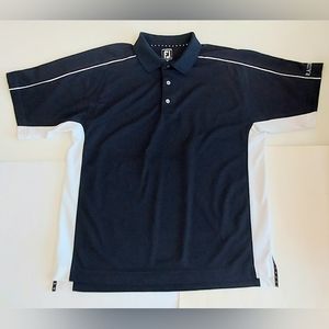 Mens L Footjoy Athletic Fit Navy & White SS Polo W/Raiders Embroidered on Sleeve